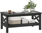 Load image into Gallery viewer, HOMCOM Glass Coffee Table, Modern Farmhouse Center Table with Storage, Side Table for Living Room with Classic X-Bar Style Sides, Black