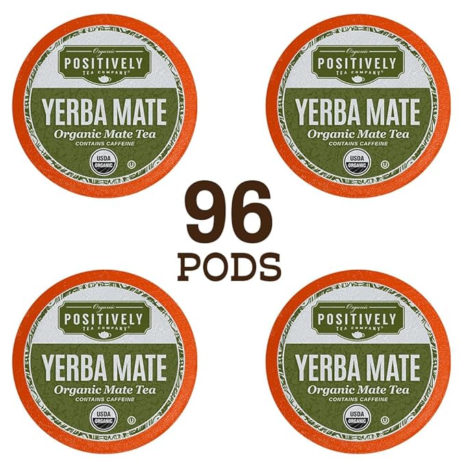 Organic Positively Tea Company, Yerba Mate Tea (Unsmoked), K-Cup Compatible, 96 Pods