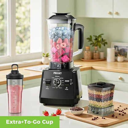 Blender for smoothies, PRASKY 1000W Blenders for Kitchen, 25,000 RPM Powerful Blender 68oz BPA-Free Juicer and Grinder with To-Go Gym Bottle, Countertop Blenders for Ice Crushing, Shakes, Fruits