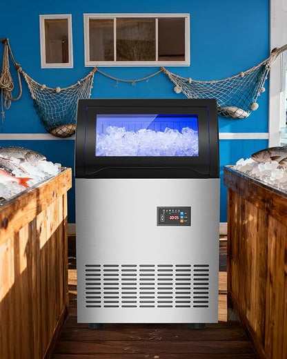 Commercial Gourmet Ice Maker, 120Lbs/24H Spray Ice Machine with 55Lbs Storage, Self-Cleaning & Adjustable Ice Thickness, Stainless Steel Freestanding Under Counter for Crystal Clear Nugget Ice Making
