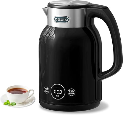 DEZIN Electric Kettle Temperature Control, 1.7L Stainless Steel Electric Tea Kettle with LED Display, 1200W Rapid Boil, 12H Keep Warm, 9 Presets Modes Hot Water Boiler Heater for Tea, Coffee, Black