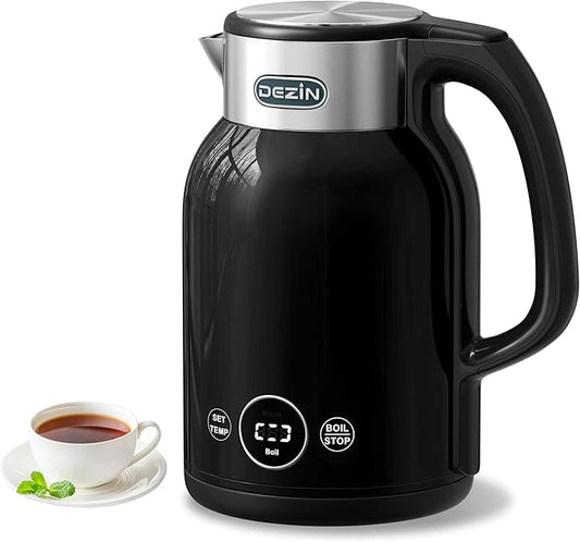 DEZIN Electric Kettle Temperature Control, 1.7L Stainless Steel Electric Tea Kettle with LED Display, 1200W Rapid Boil, 12H Keep Warm, 9 Presets Modes Hot Water Boiler Heater for Tea, Coffee, Black
