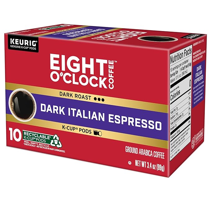 Eight O'Clock Coffee Dark Italian Roast, Keurig Single Serve K-Cup Pods, Dark Roast, 60 Count (6 packs of 10)