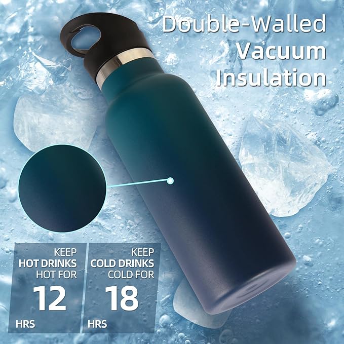 Volhoply 17oz Kids Insulated Water Bottle,Stainless Steel Water Bottles with Straw Lid,Reusable Metal Cups Water Bottle,Double Wall Vacuum Sports School Water Flask Keep Cold (Dark Night,1 Set)