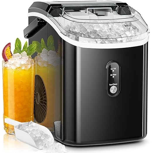 AGLUCKY Nugget Ice Makers Countertop,Portable Pebble Ice Maker Machine with Chewable Ice,One-Click Operation,Self-Cleaning for Home/Office(Black)