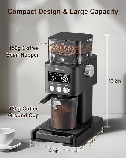 MOKKOM Coffee Grinder with Removable Coffee Scale via Bluetooth Connectivity, Anti-static Conical Burr Coffee Bean Grinder, 31 Precise Settings for Espresso/Drip/Pour Over/Cold Brew/French Press