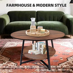 Load image into Gallery viewer, 2-Tier Circle Coffee Table with Storage Modern Circular Coffee Table 28.35in Wood Rustic Table for Living Room, Small Space, Home Office, Easy Assembly (Brown)