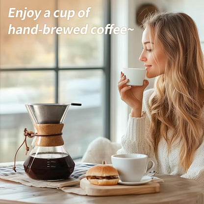 Pour Over Coffee Maker 20 OZ, 6 Cup Borosilicate Glass Drip Coffee Maker with Reusable Stainless Steel Filter and Cork Grip for Home Café 600 ML (Diamond Shape)