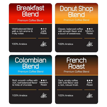 Roast Ridge Single Serve Coffee Pods for Keurig K-Cup Brewers, Variety Pack, Light Roast, Medium Roast, Dark Roast, 100 Count (25 each: Breakfast Blend, Donut Shop, French Roast, Colombian)