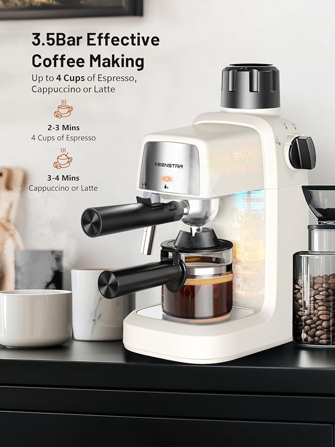 3.5Bar Espresso Machine with Milk Frother, 800W Compact Espresso and Cappuccino Machine with Preheating Function, 4 Cup Espresso Maker for Cappuccino or Latte, Gift for Coffee Lover