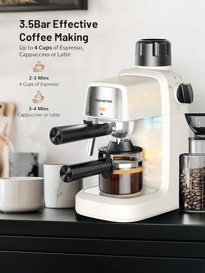 3.5Bar Espresso Machine with Milk Frother, 800W Compact Espresso and Cappuccino Machine with Preheating Function, 4 Cup Espresso Maker for Cappuccino or Latte, Gift for Coffee Lover