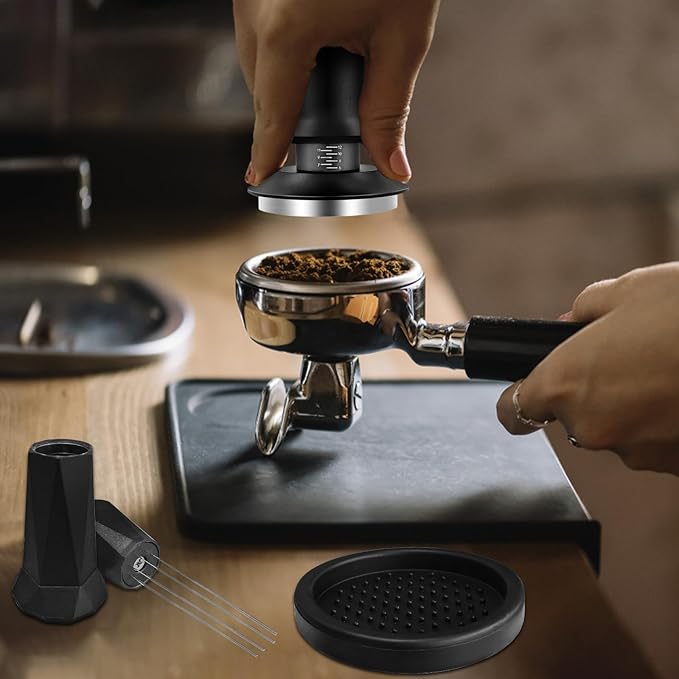 58mm Espresso Accessories Kit, Espresso Tamper Tools, 58mm Tamper with Espresso Distribution Tool and Silicone Tamper Mat, Coffee Tamper Set, Espresso Machine Accessories for 58mm Portafilters
