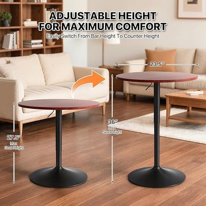 Magshion Round Bar Table, Height-Adjustable 27.5"-36" Tall Pub Tables with Black Leg and Sturdy Base, 360° Swivel Table for Kitchen Bistro Bar Cocktail Table (Red)