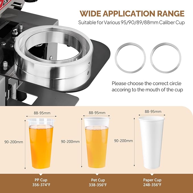 OlymStore Cup Sealing Machine Full Automatic, Electric Bubble Tea Machine, Cup Sealer Machine 500-650 Cups/H with Digital Control LCD Panel for Bubble Milk Tea Coffee, 88/89/90/95mm, Silver