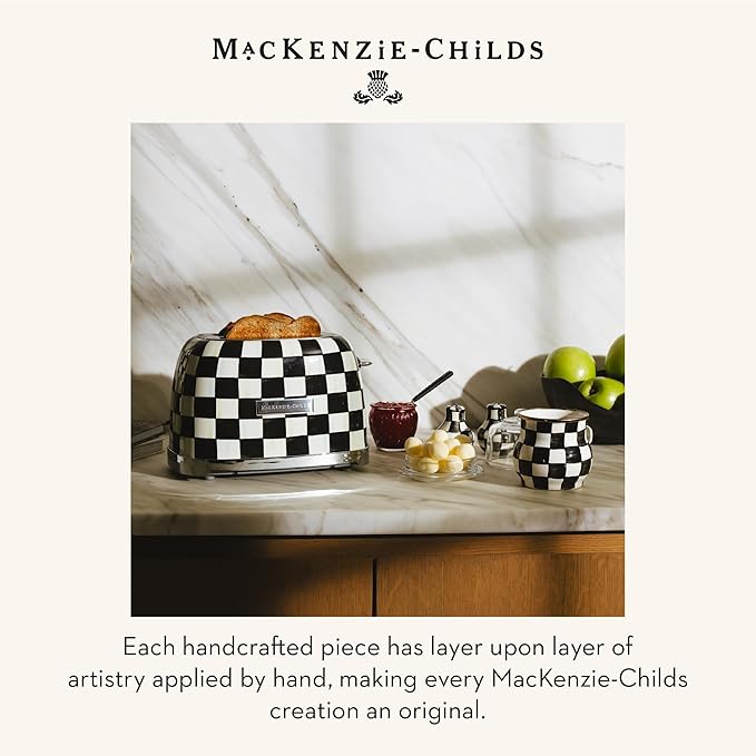 MACKENZIE-CHILDS 2-Slice Toaster, Decorative Toaster for Kitchen, Black-and-White Courtly Check