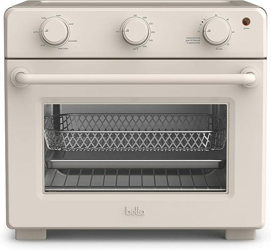 bella Air Fry Toaster Oven, 7 Preset Cooking Options, Dishwasher-Safe EverGood Coated Trays Included, 60-Minute Auto Shutoff w Audible Timer, Power Indicator Light, 1700 Watt, Oatmilk