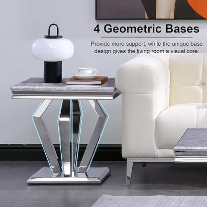 Living Room Table Set, 3-Piece Table Set Includes Coffee Table & 2 End Tables, Gray and Silver Coffee Table Set for Home Apartment Office