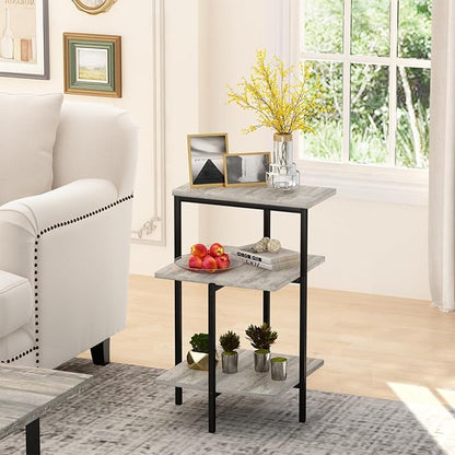 Lamerge Coffee Table Set of 3,Rectangle Coffee Table&2 Accent Table,Faux Marble Tabletop,3 Piece Living Room Table Sets with Multi Tier Storage, for Small Space, Apartment, Gray