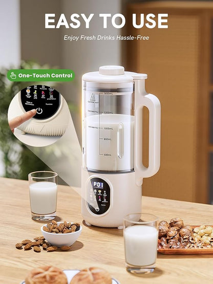 Upgraded 55oz Nut Milk Maker Machine (Extra Large),10-in-1 Automatic Soy Milk Maker with 20 Blades, Homemade Plant-Based Oat, Almond Milk Maker with Auto Clean/DelayStart/BoilWater/Keep Warm,5-6 Cups