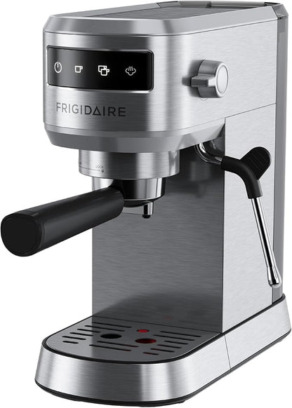 Frigidaire Steam Espresso Maker, Coffee Machine with Milk Frother & Cup Warmer, 20 Bar Pressure, 34 oz Removable Water Tank, Single or Double Shot, Stainless Steel