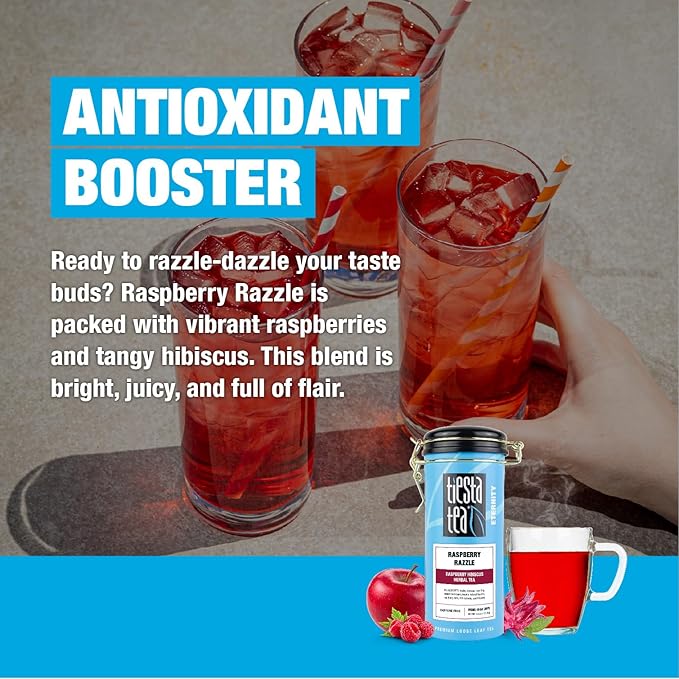 Tiesta Tea - Raspberry Razzle Tea, Loose Leaf, Raspberry Hibiscus Herbal Tea, Premium Caffeine-Free Tea Blend, Make Hot or Iced & Up to 50 Cups, 4 oz Refillable Tin