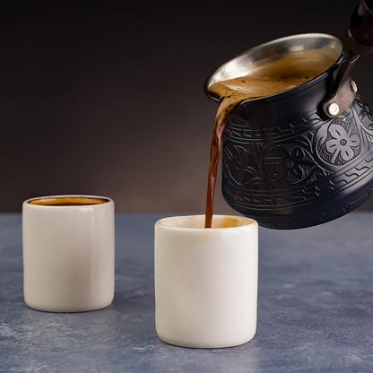 BCS 12 Oz Copper Turkish Greek Arabic Coffee Pot with Wooden Handle (4 servings) Cezve Ibrik Briki Stovetop Coffee Maker (Includes Wooden Spoon)