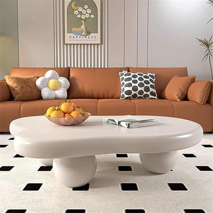 Cloud Coffee Table, Modern Coffee Table for Living Room Apartment, Cartoon Irregular Indoor Tea Table, Cute End Table with Ball 3 Legs, Easy Assemble,White l47.2