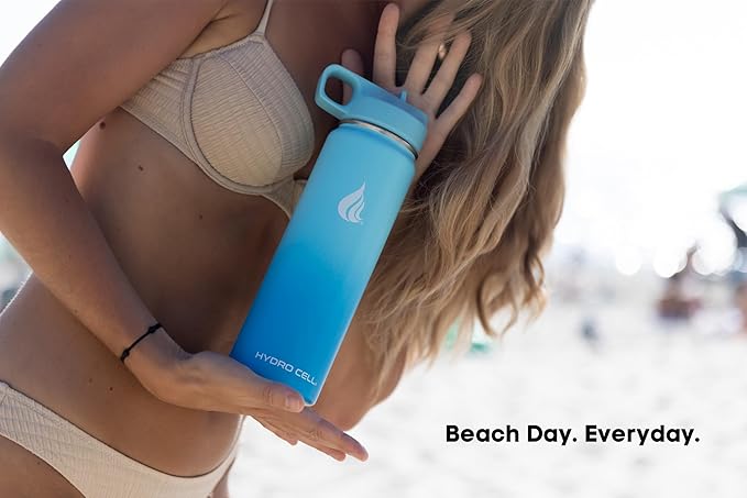 HYDRO CELL Stainless Steel Insulated Water Bottle with Straw - For Cold & Hot Drinks - Metal Vacuum Flask with Screw Cap and Modern Leakproof Sport Thermos for Adults (Sky/Blue 24oz)