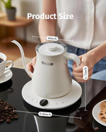 Load image into Gallery viewer, 0.8L Gooseneck Electric Kettle, Precise Temperature Control for Pour Over Coffee &amp; Tea, 1200W Fast Boiling Water, Auto Shut Off, Scheduling, Stainless Steel, White