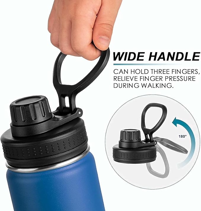 koodee Insulated Water Bottle, 18 oz Stainless Steel Double Wall Vacuum Wide Mouth Sport Bottle with Leakproof Spout Lid (Navy)