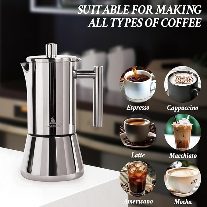 Stovetop Espresso Maker, 12Cup 17.5 oz Moka Pot, Stainless Steel Cuban and Italian Coffee Maker for Cafetera Cubana, Greca De Cafe Induction Stovetop Compatible, Coffee Gift for Home Travel