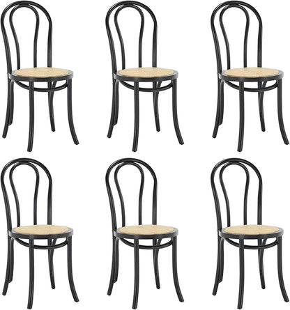 Kmax Vintage Dining Chairs Set of 6, Thonet Soild Wood Rattan Dining Room Chairs Armless French Country Kitchen Chairs for Wedding Hotel Dessert Shop Cafe Business, Black
