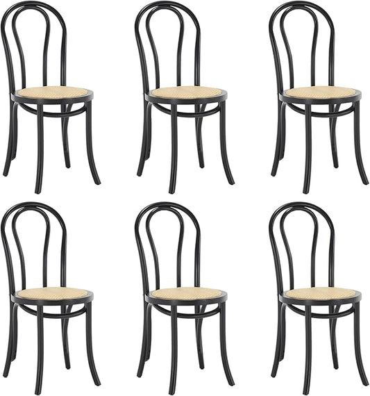 Kmax Vintage Dining Chairs Set of 6, Thonet Soild Wood Rattan Dining Room Chairs Armless French Country Kitchen Chairs for Wedding Hotel Dessert Shop Cafe Business, Black