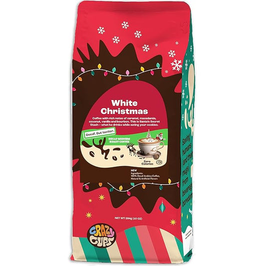Crazy Cups Flavored Ground Decaf Christmas Coffee, Decaffeinated White Christmas Coffee in 10 oz Bag, For Brewing Flavored Hot or Iced (Pack of 1)