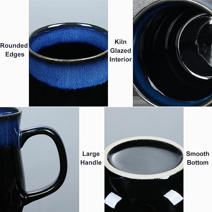 28 Oz Extra Large Ceramic Coffee Mug with Big Handle, Handmade Glazed Oversized Tea Cup for Office and Home, Microwave and Dishwasher Safe, Jumbo Coffee Mugs for Hot and Cold Drinking (Starry Blue)