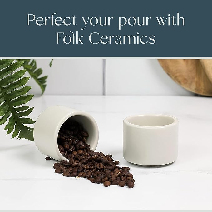 Folk Ceramics Leonard Ceramic Espresso Cups | Modern Stackable Demitasse Mugs for Espresso | Thick Walled, Handleless, Durable, Dishwasher & Microwave Safe | Set of 2, 3oz | Fog Grey