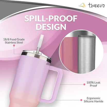 40 oz Tumbler With Handle and Straw Made of Stainless Steel - Double Wall Vacuum Insulated Tumbler With Lid - Sweat Proof Easy Grip, BPA-Free, Dishwasher Safe Tumbler (Amethyst)