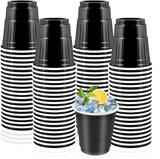100 Pack 2 oz Plastic Shot Cups Disposable, Mini Disposable Shot Glasses Jello Shot Cups, 2 oz Party Cups for Wedding, Party Favor, Beer Taste Serving, Snacks, Tastings (Black)