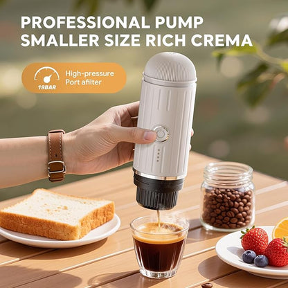 Portable Electric Espresso Machine, Travel Coffee Maker for Camping, Car Self-Heating Coffee Machine with USB-C, Compatible With NS Capsules & Ground Coffee, Portable Coffee Maker for Hiking,RV,Office
