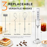 Load image into Gallery viewer, YUSWKO White Handheld Milk Frother Wand with Stand for Coffee, Rechargeable Electric Whisk with 3 Heads 3 Speeds Drink Mixer Coffee Frother For Latte, Cappuccino, Hot Chocolate, Egg