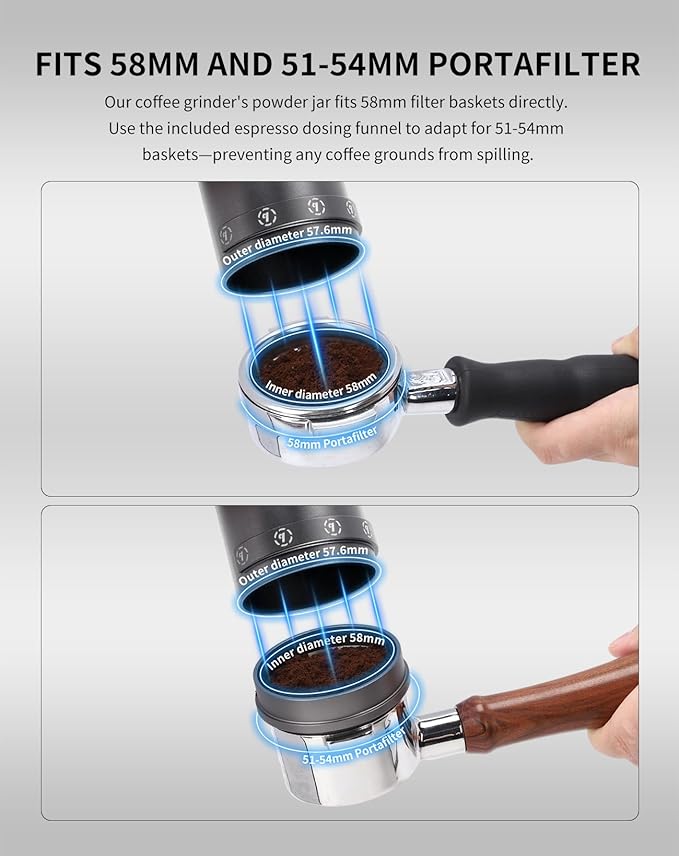 Electric Burr Coffee Grinder, Professional Espresso Grinder, Quiet, Compact, 65g Single Dose, 90 Settings, Easy to Use & Clean, Stainless-steel Burrs, Great Flavor in Pour Over, French Press