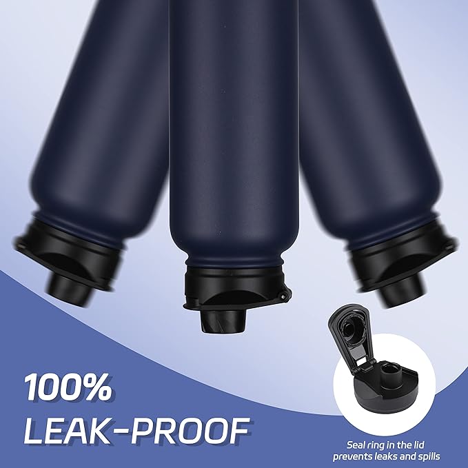 HASLE OUTFITTERS 32 oz Insulated Water Bottle Stainless Steel Double Walled Vacuum Sports Water Bottle with 2 Lids (Straw and Spout Lid) for Gym Camping Hiking(Navy,8)