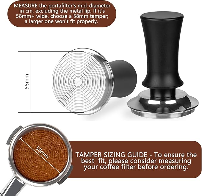 58mm Espresso Tamper Set - Spring-loaded Coffee Tamper, Adjustable Depth Espresso Distributor Leveler, Magnetic Dosing Funnel Aluminum Metal, Reusable Puck Screen, Fit for 58mm Portafilters