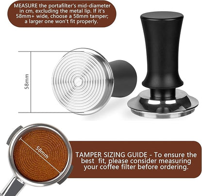 58mm Espresso Tamper Set - Spring-loaded Coffee Tamper, Adjustable Depth Espresso Distributor Leveler, Magnetic Dosing Funnel Aluminum Metal, Reusable Puck Screen, Fit for 58mm Portafilters