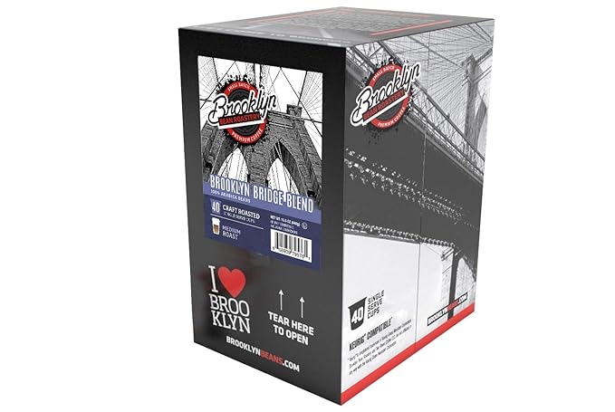 Brooklyn Beans Brooklyn Bridge Blend Gourmet Coffee - Compatible with Keurig 2.0 K Cup Brewers, 40 Count, Rich and Bold Medium Roast