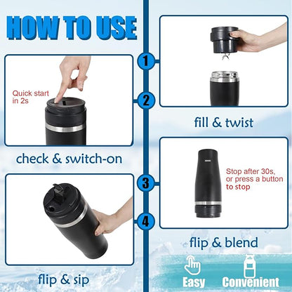 Ice Shave 2-in-1 Stainless Steel Vacuum Tumbler & Cordless Blender - 28oz, Leak Resistant, Cold 24Hrs/Ice 2 Days, 120 Watts with Waterproof Charging - For Smoothies, Home/Office/Car, Black