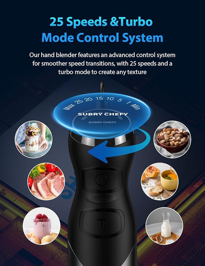 2025 New 1000W Handheld Immersion Blender Handheld – 25-Speed, Stainless Steel, Hand Blender, Corded Hand Mixer with Heavy-Duty Copper Brushless Motor & Gift Box