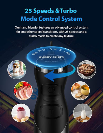 2025 New 1000W Handheld Immersion Blender Handheld – 25-Speed, Stainless Steel, Hand Blender, Corded Hand Mixer with Heavy-Duty Copper Brushless Motor & Gift Box