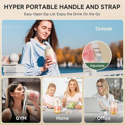 Portable Blender, Prasky Personal Blenders for Shakes and Smoothies with 27oz Cup, Lid and Shoulder Strap, Type-C USB Rechargeable, Personal Size Blenders BPA-free for Travel/Kitchen (Creamy Ivory)