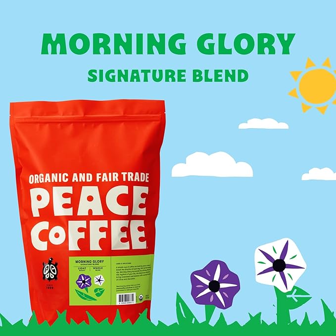 Peace Coffee Morning Glory Signature Blend | 5 lb Ground Light Roast | Organic Fair Trade | Smooth, Mild Flavor | Shade Grown, Fresh Roasted